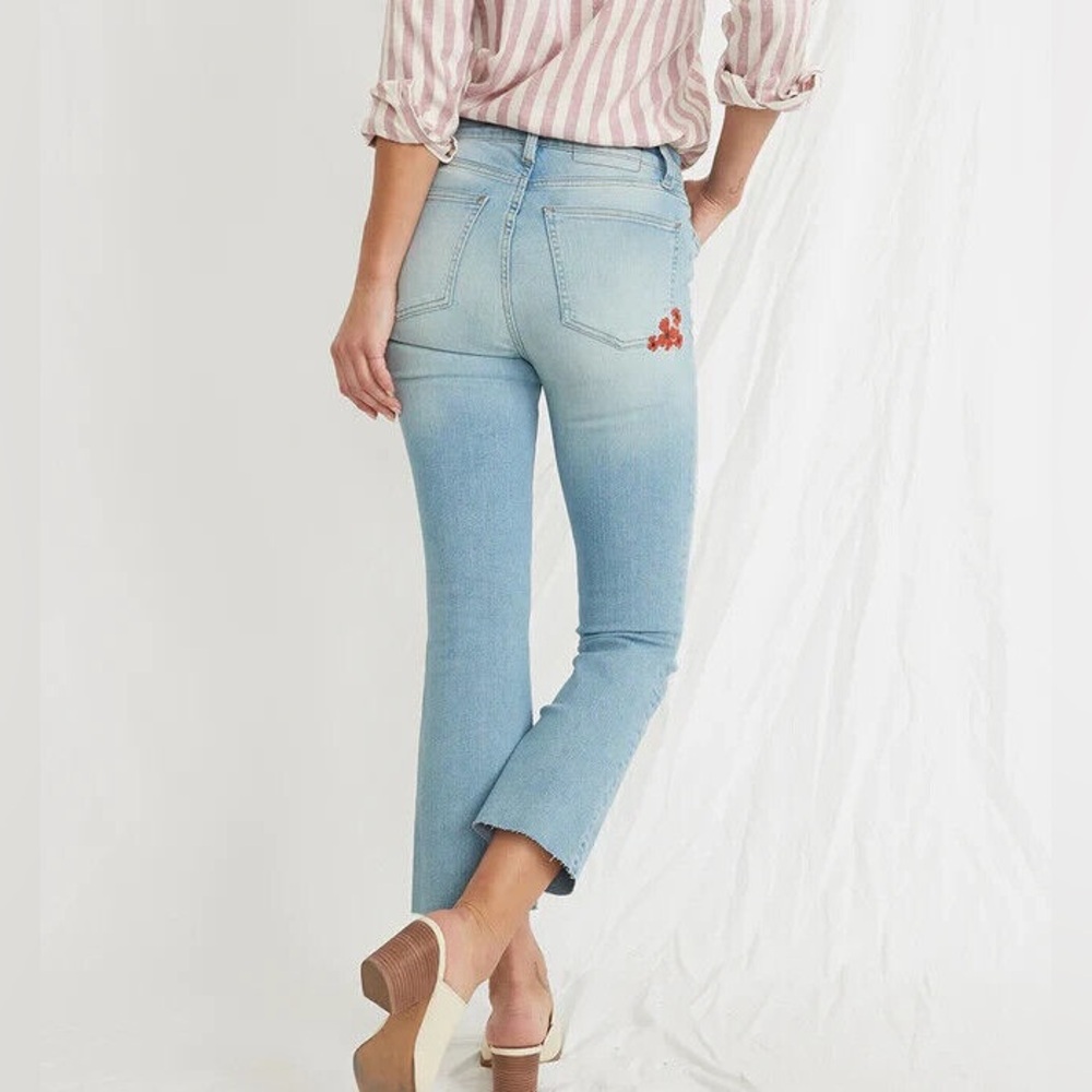 Marine Layer Embroidered High Waisted Straight Leg Cropped Jeans NWT